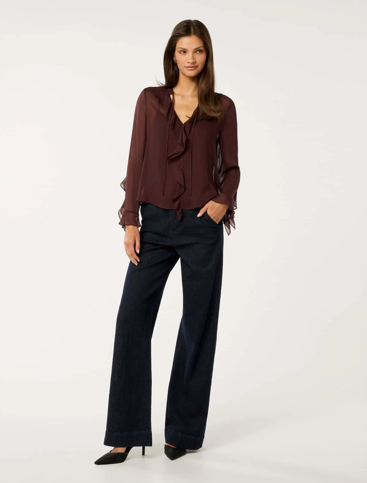 Alix Sheer Ruffle Blouse