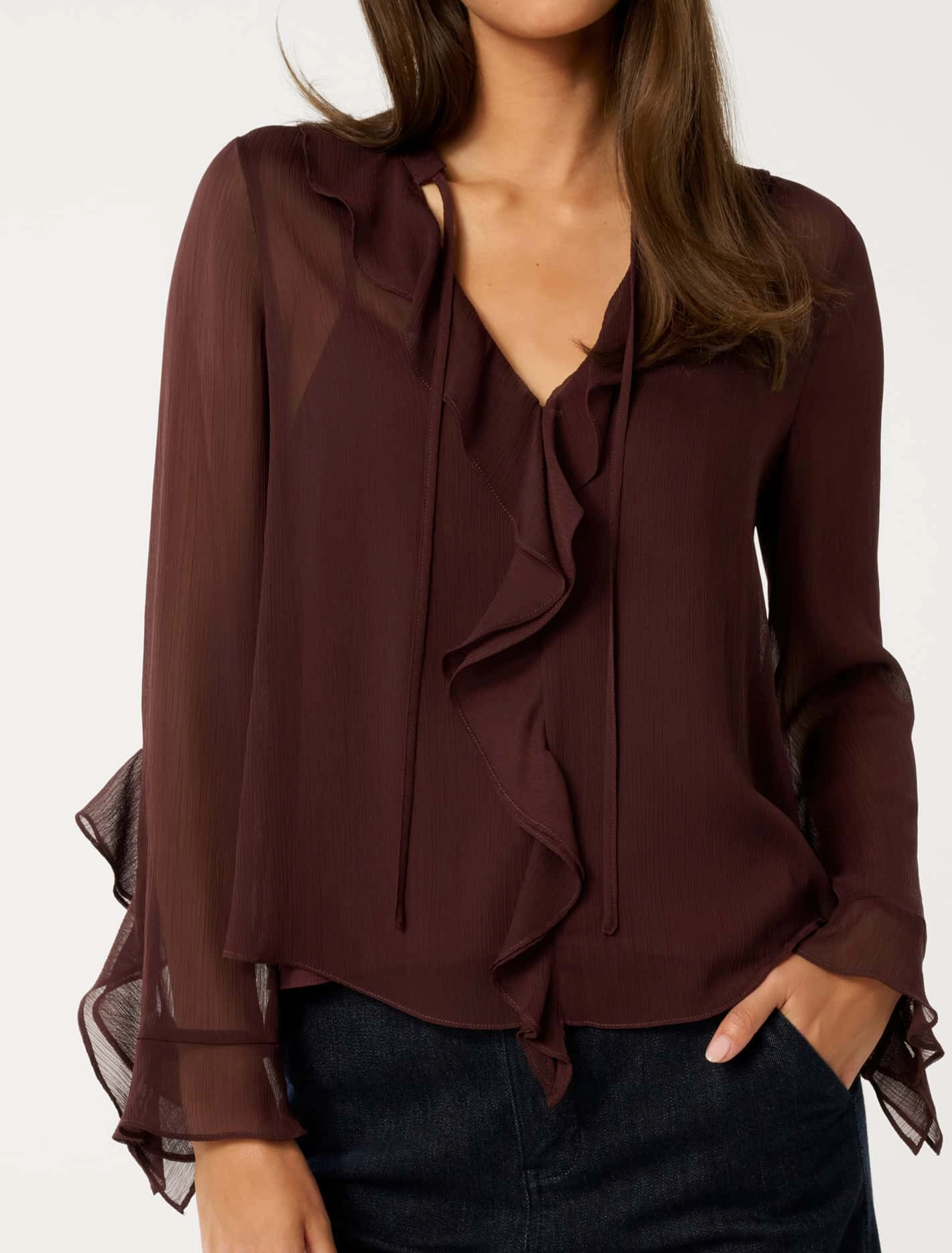 Alix Sheer Ruffle Blouse