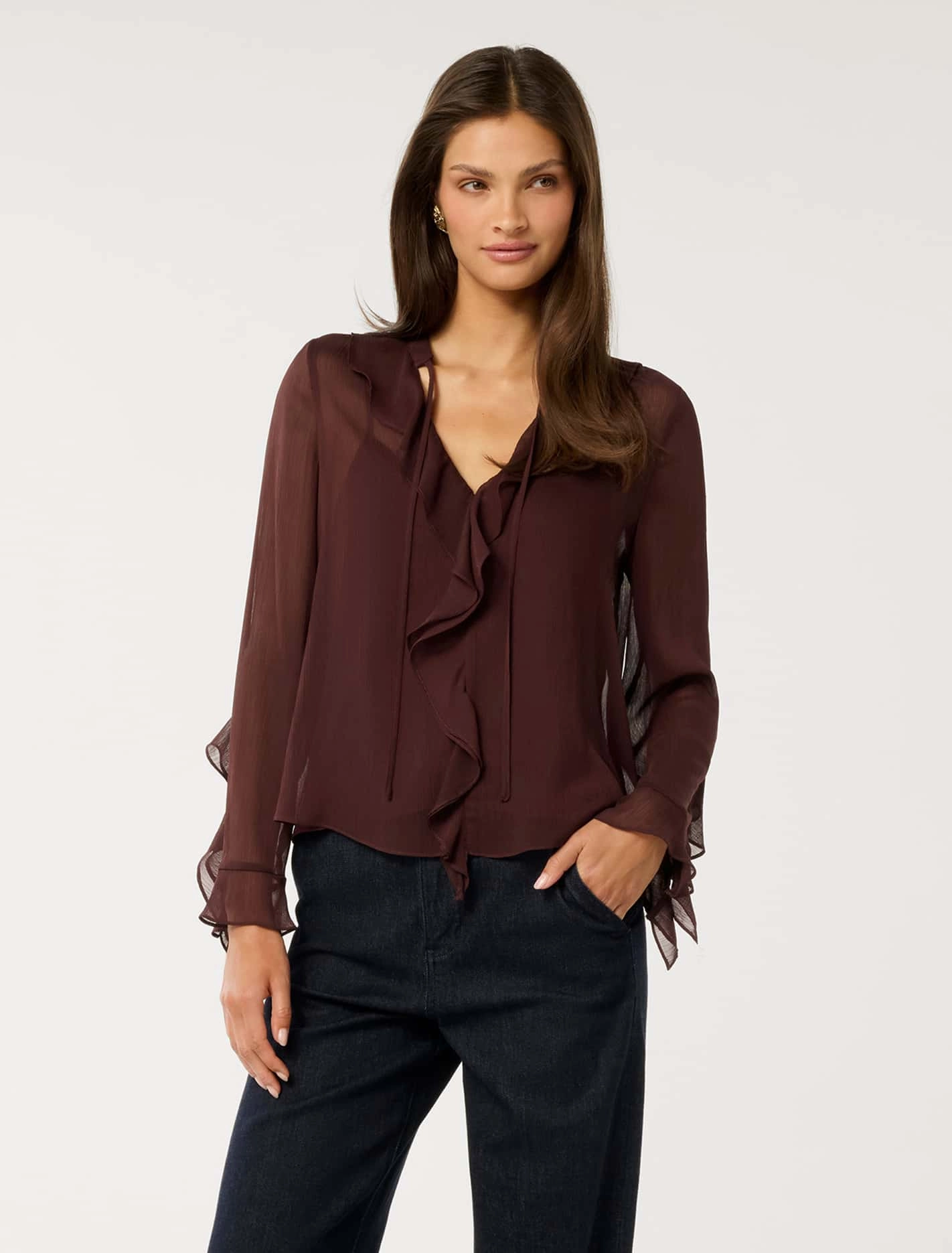 Alix Sheer Ruffle Blouse