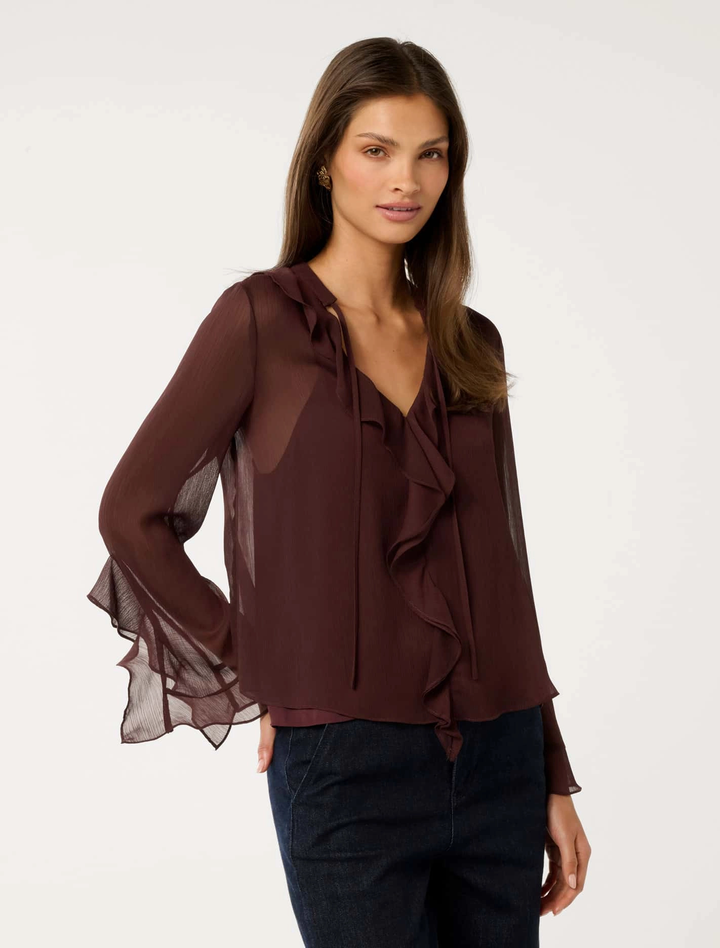 Alix Sheer Ruffle Blouse