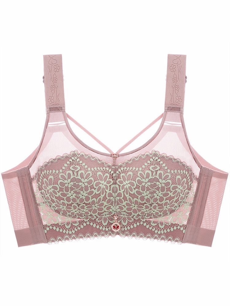 Breathable Floral Lace Full Figure Wireless Minimizer Bra