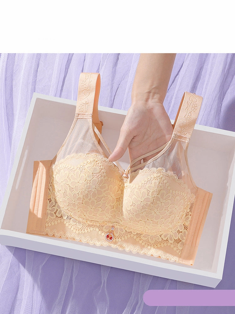 Breathable Floral Lace Full Figure Wireless Minimizer Bra