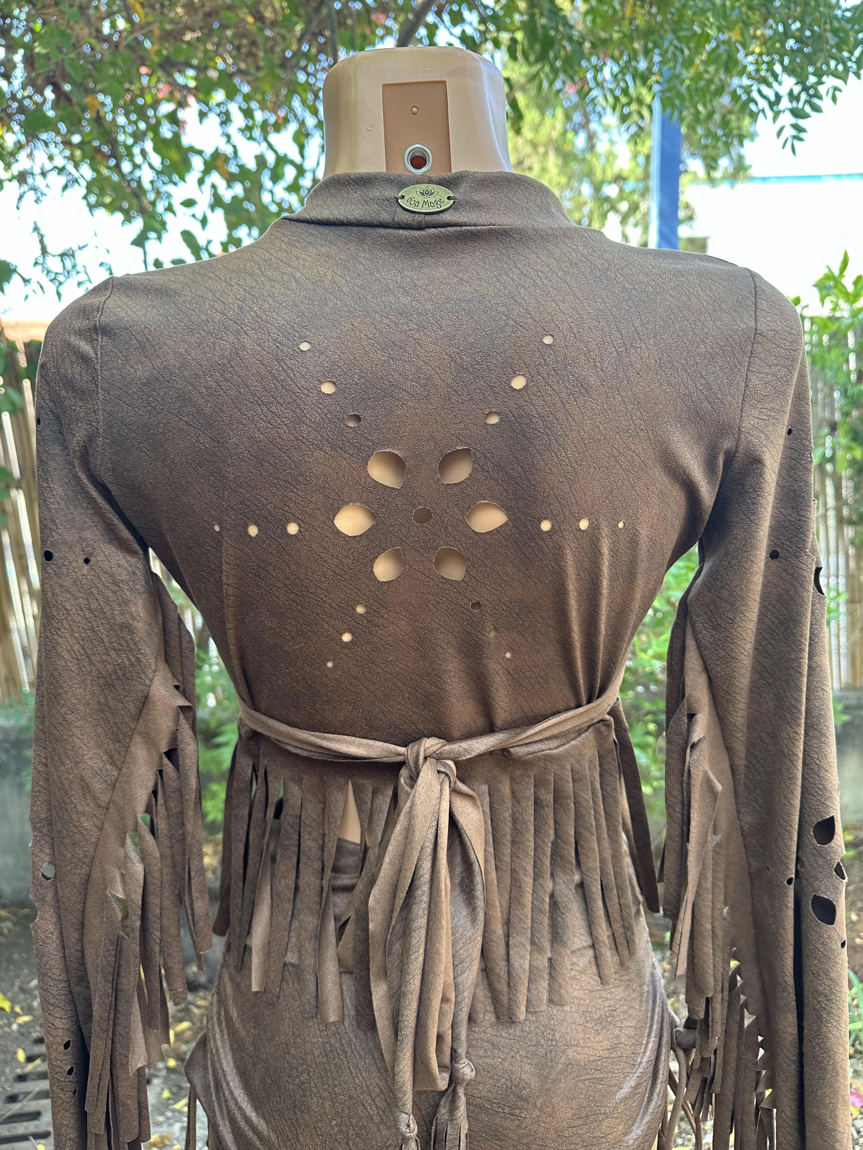 Clearance - Long Sleeve Fringe Tank Top in Suede Brown