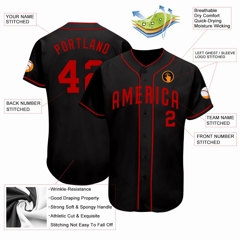 Custom Black Red Authentic Baseball Jersey