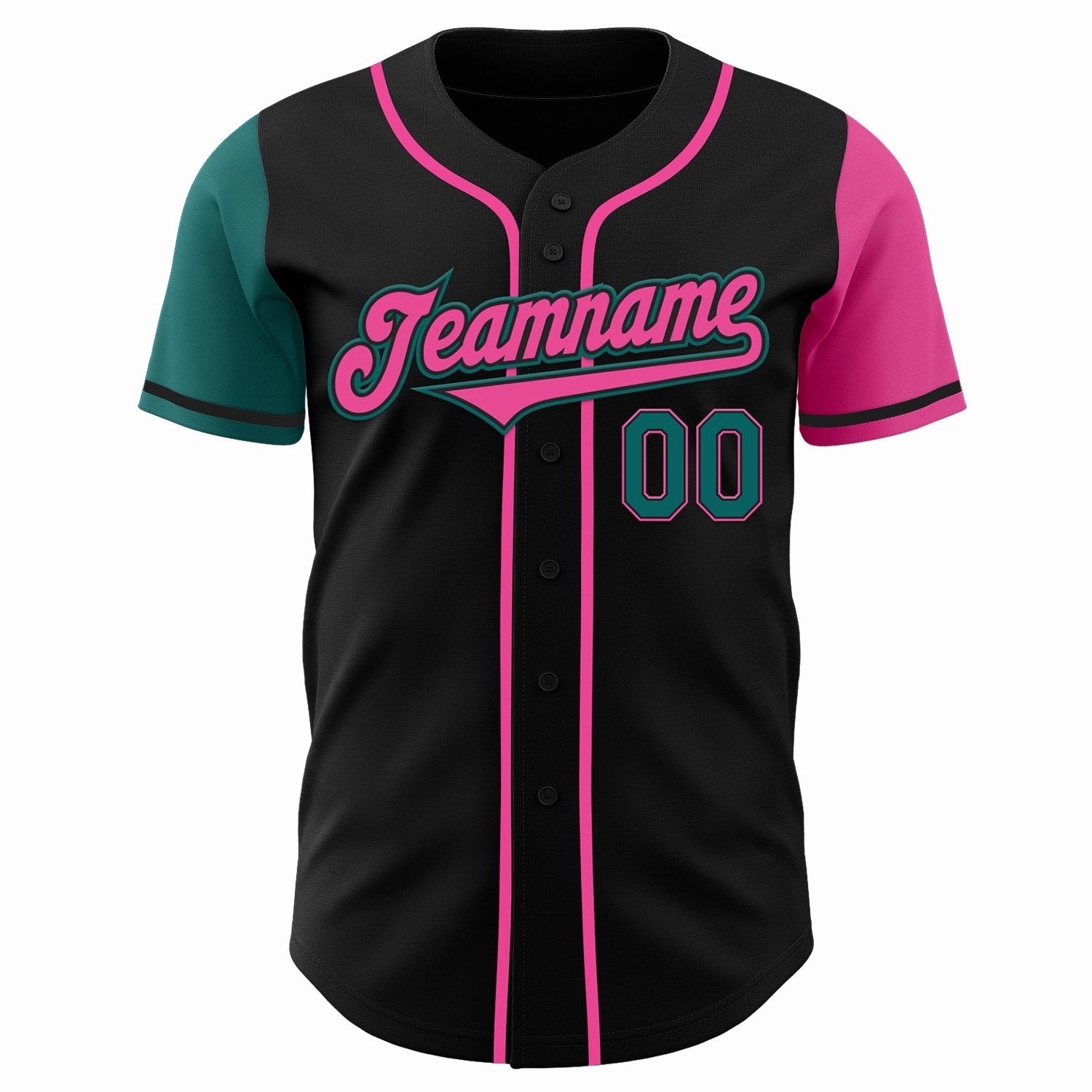 Custom Black Teal-Pink Authentic Two Tone Baseball Jersey