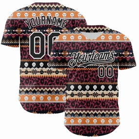 Custom Black White 3D Skull And Leopard Print Authentic Baseball Jersey