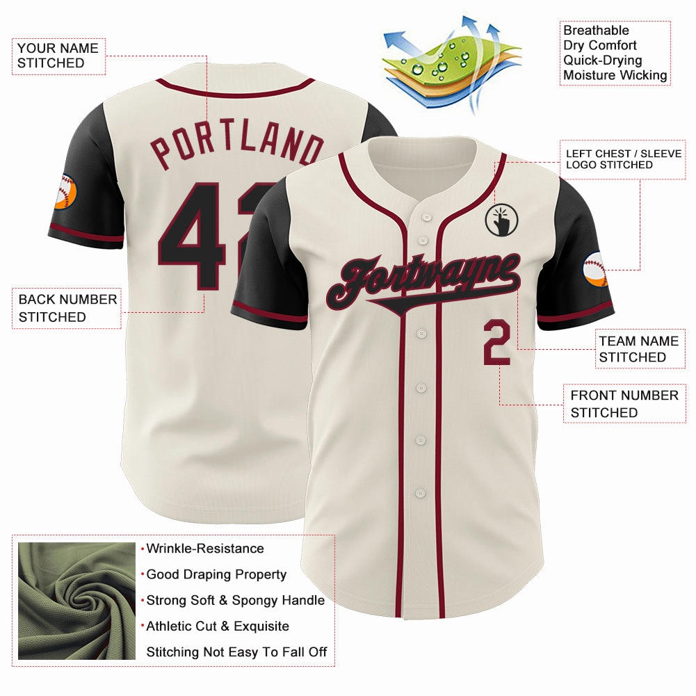 Custom Cream Black-Crimson Authentic Two Tone Baseball Jersey