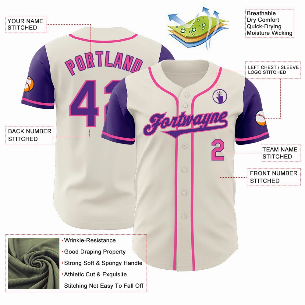 Custom Cream Purple-Pink Authentic Two Tone Baseball Jersey