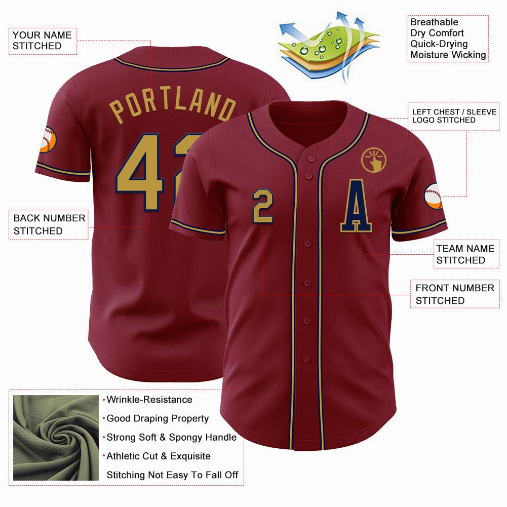 Custom Crimsom Old Gold-Navy Authentic Baseball Jersey