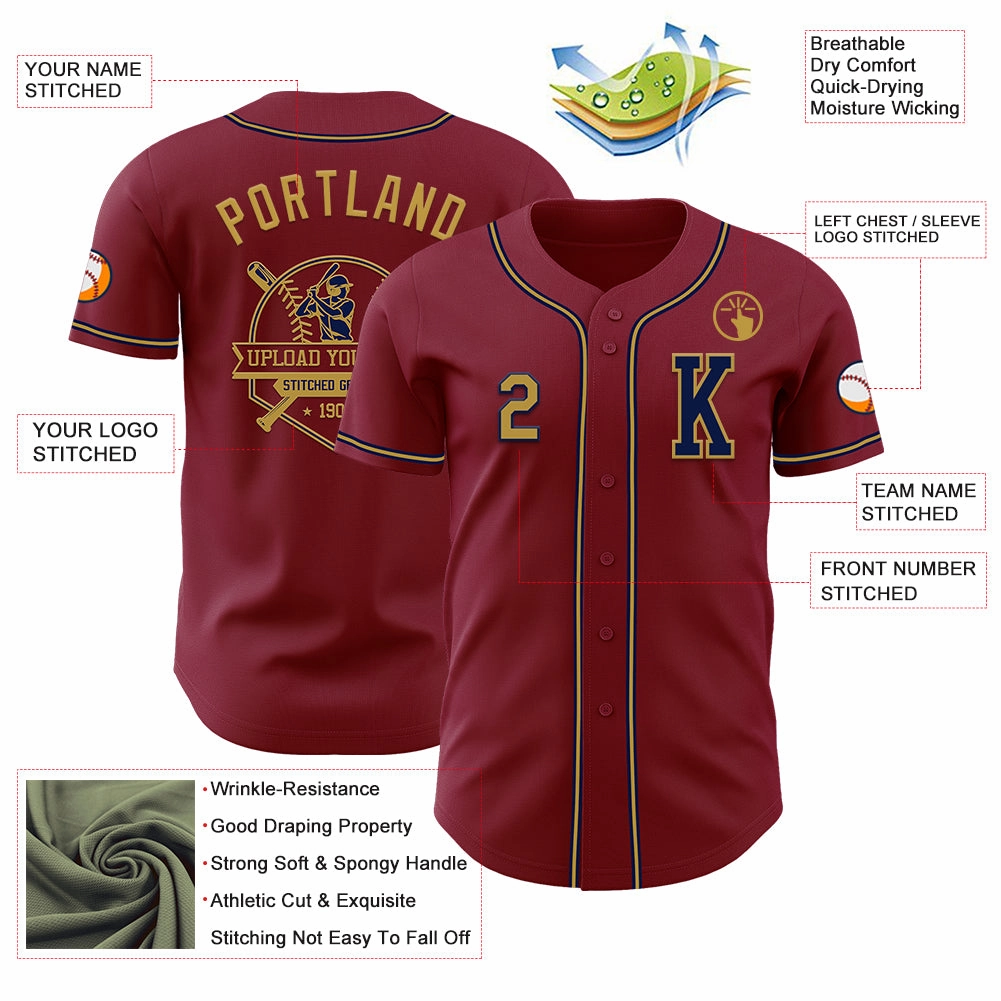 Custom Crimsom Old Gold-Navy Authentic Baseball Jersey