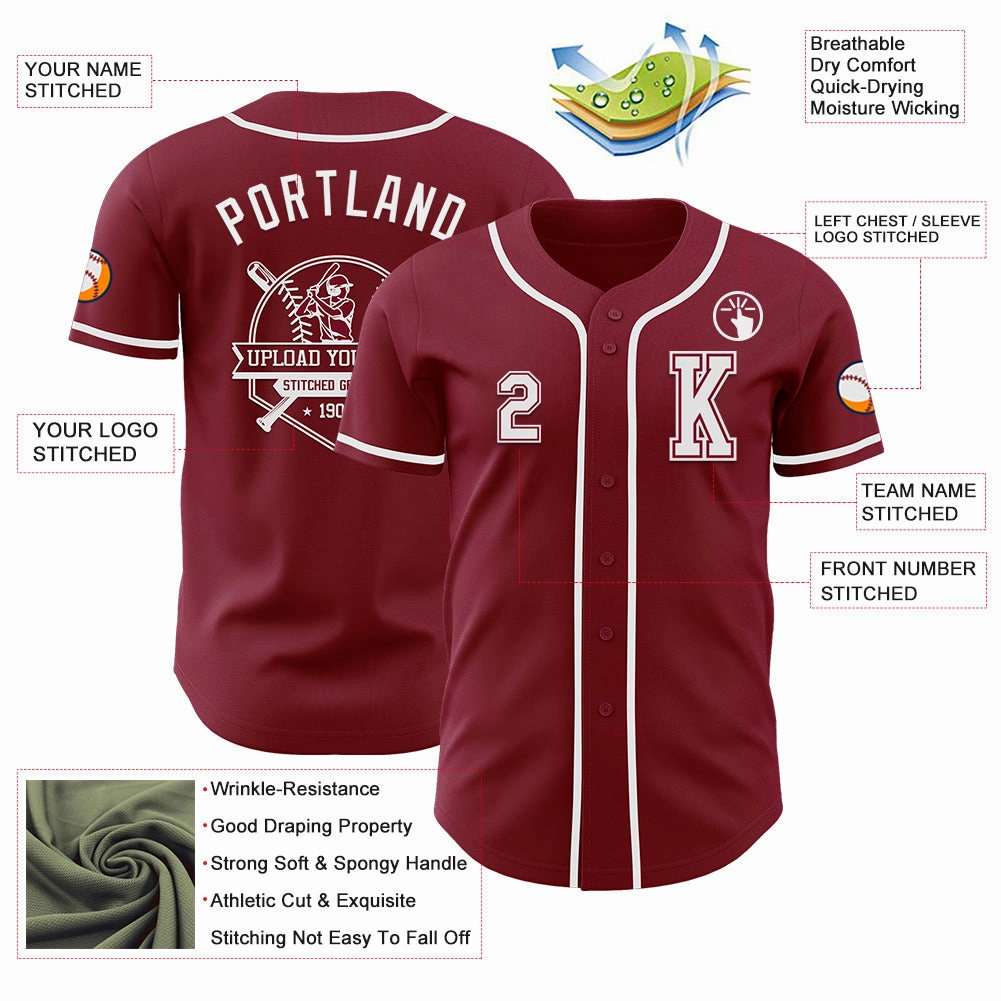 Custom Crimsom White Authentic Baseball Jersey