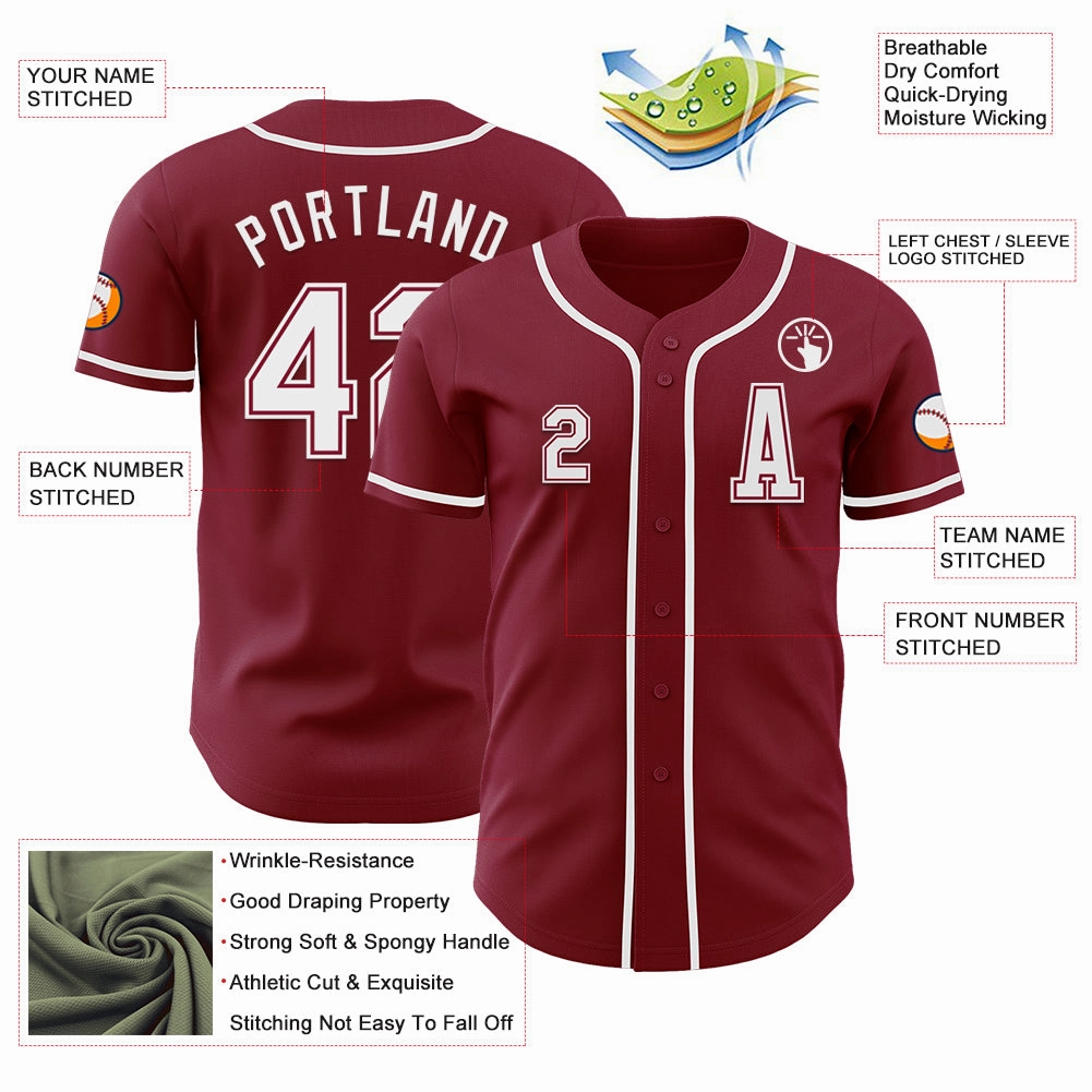 Custom Crimsom White Authentic Baseball Jersey