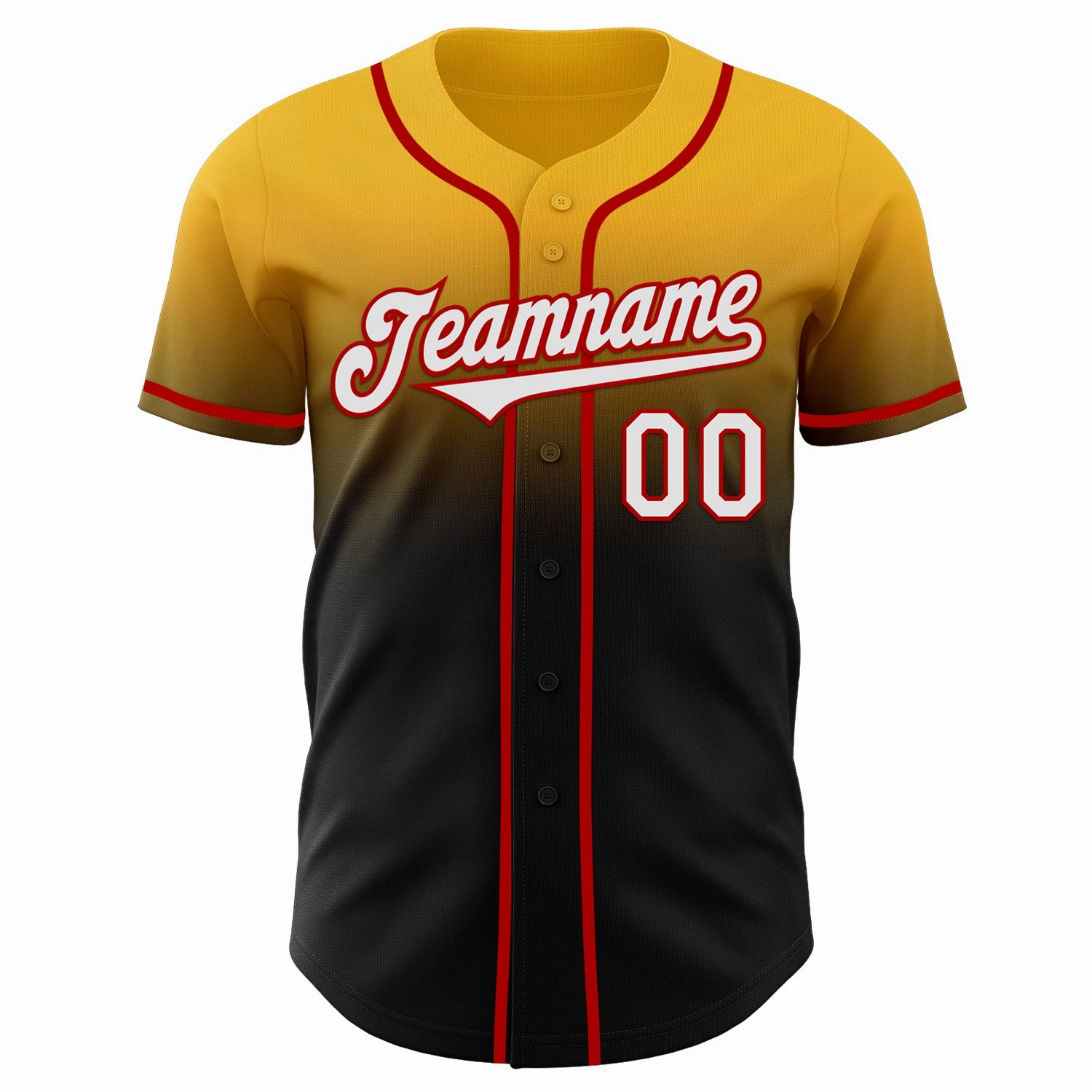 Custom Gold Black-Red Authentic Fade Fashion Baseball Jersey