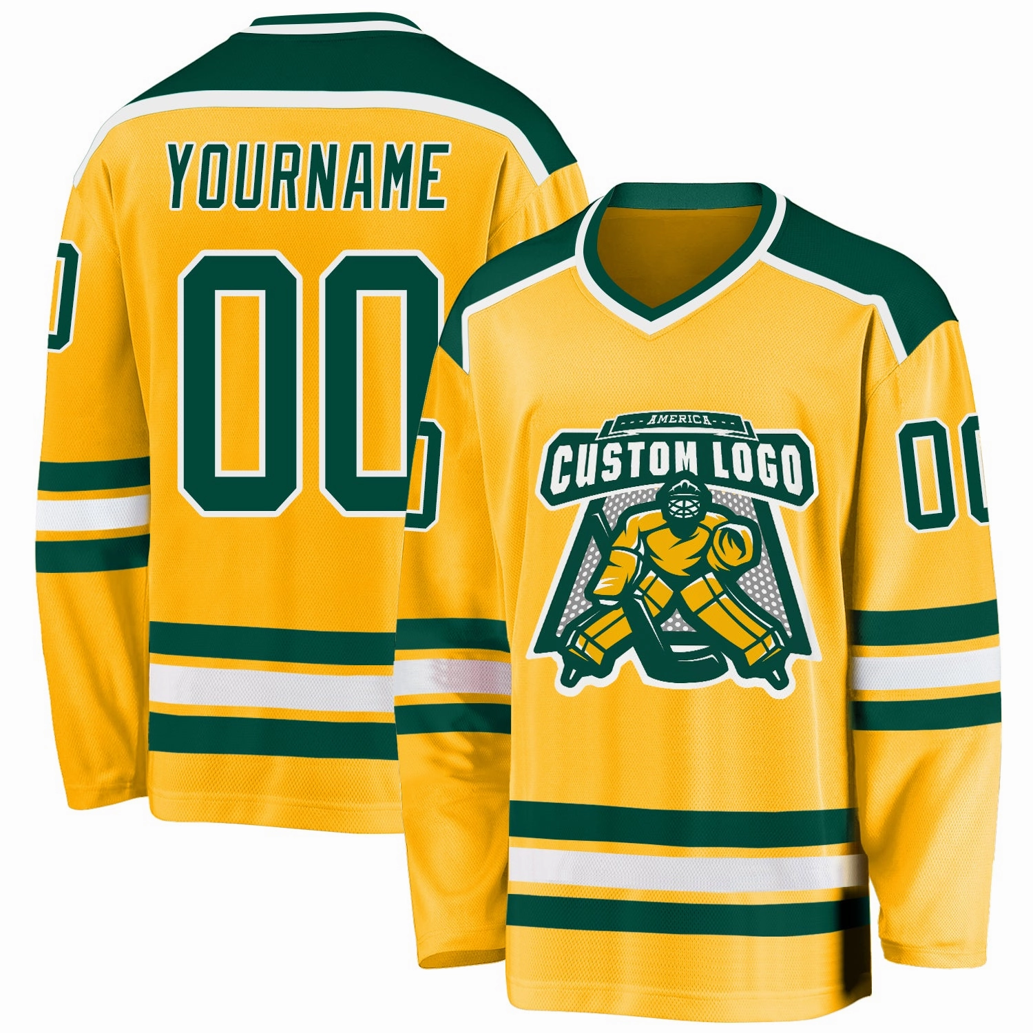 Custom Gold Green-White Hockey Jersey