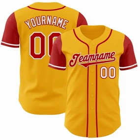 Custom Gold Red-White Authentic Two Tone Baseball Jersey