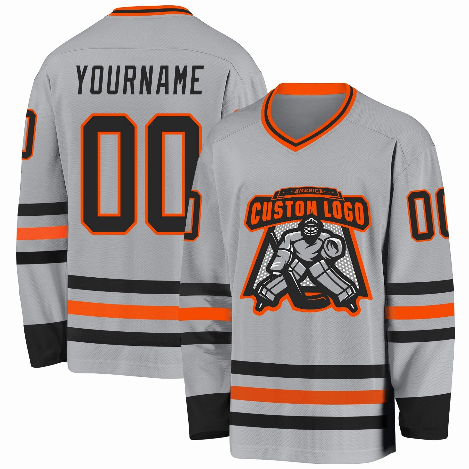 Custom Gray Black-Orange Hockey Jersey