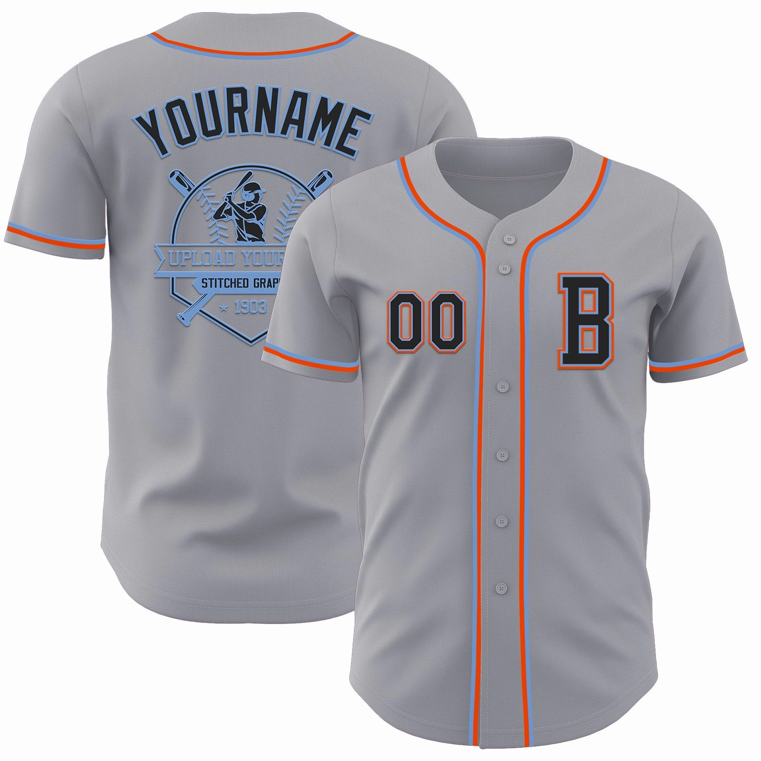 Custom Gray Black Powder Blue-Orange Authentic Baseball Jersey
