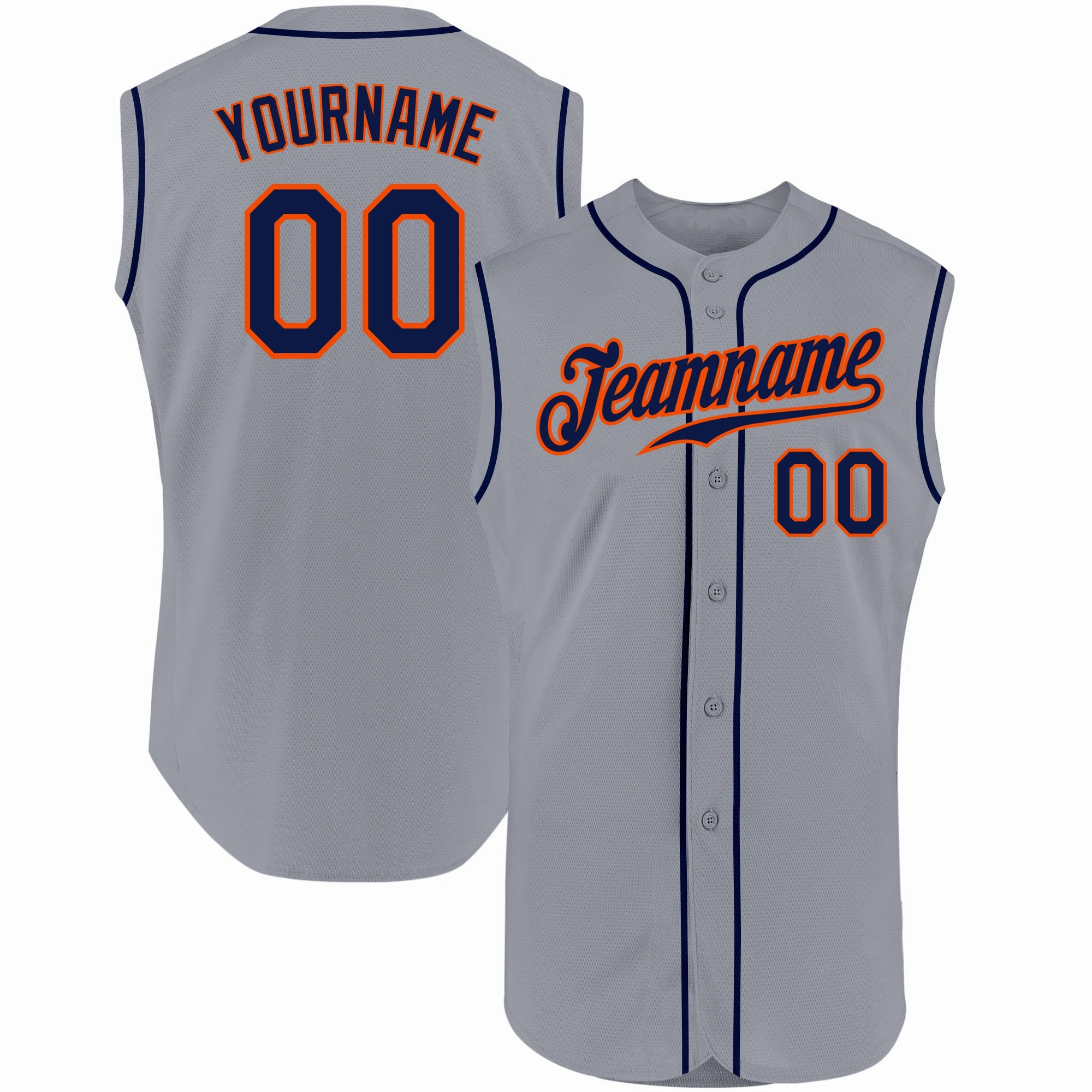 Custom Gray Navy-Orange Authentic Sleeveless Baseball Jersey