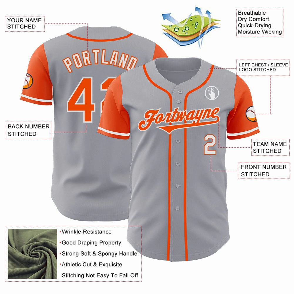 Custom Gray Orange-White Authentic Two Tone Baseball Jersey
