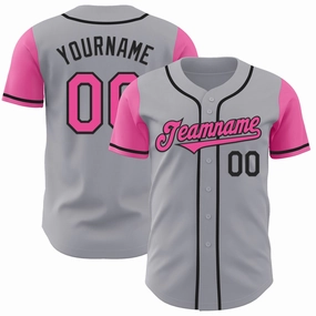 Custom Gray Pink-Black Authentic Two Tone Baseball Jersey