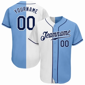 Custom Light Blue Navy-White Authentic Split Fashion Baseball Jersey