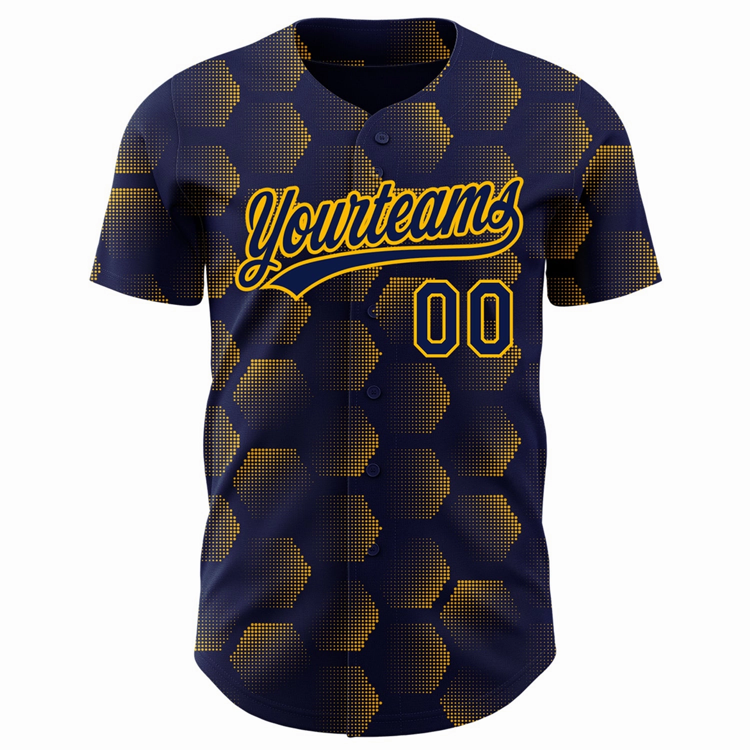 Custom Navy Gold 3D Pattern Design Halftone Geometric Shapes Authentic Baseball Jersey