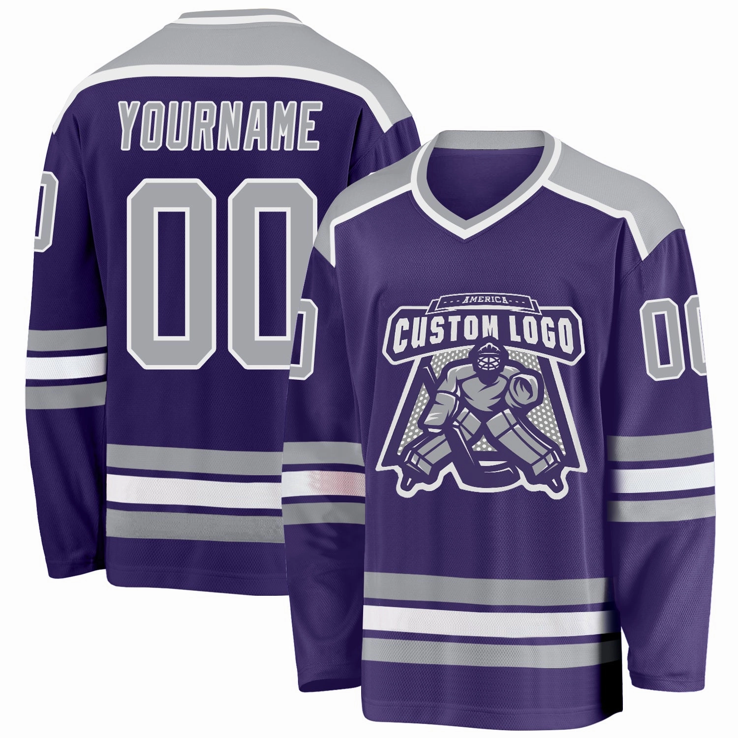 Custom Purple Gray-White Hockey Jersey