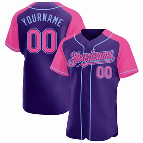Custom Purple Pink-Light Blue Authentic Raglan Sleeves Baseball Jersey