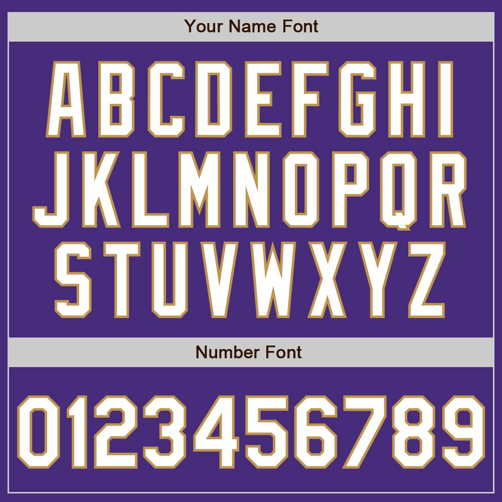 Custom Purple White-Old Gold 3 Colors Arm Shapes Authentic Baseball Jersey