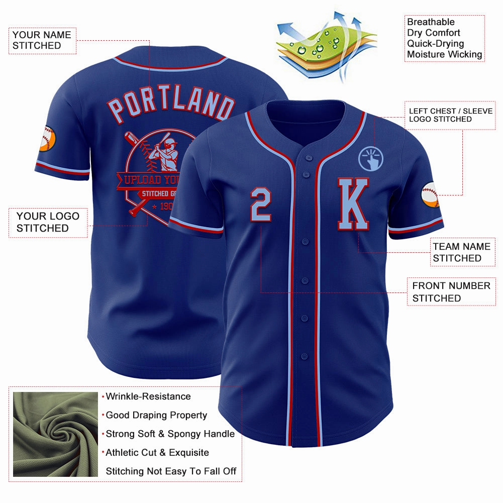 Custom Royal Light Blue-Red Authentic Baseball Jersey