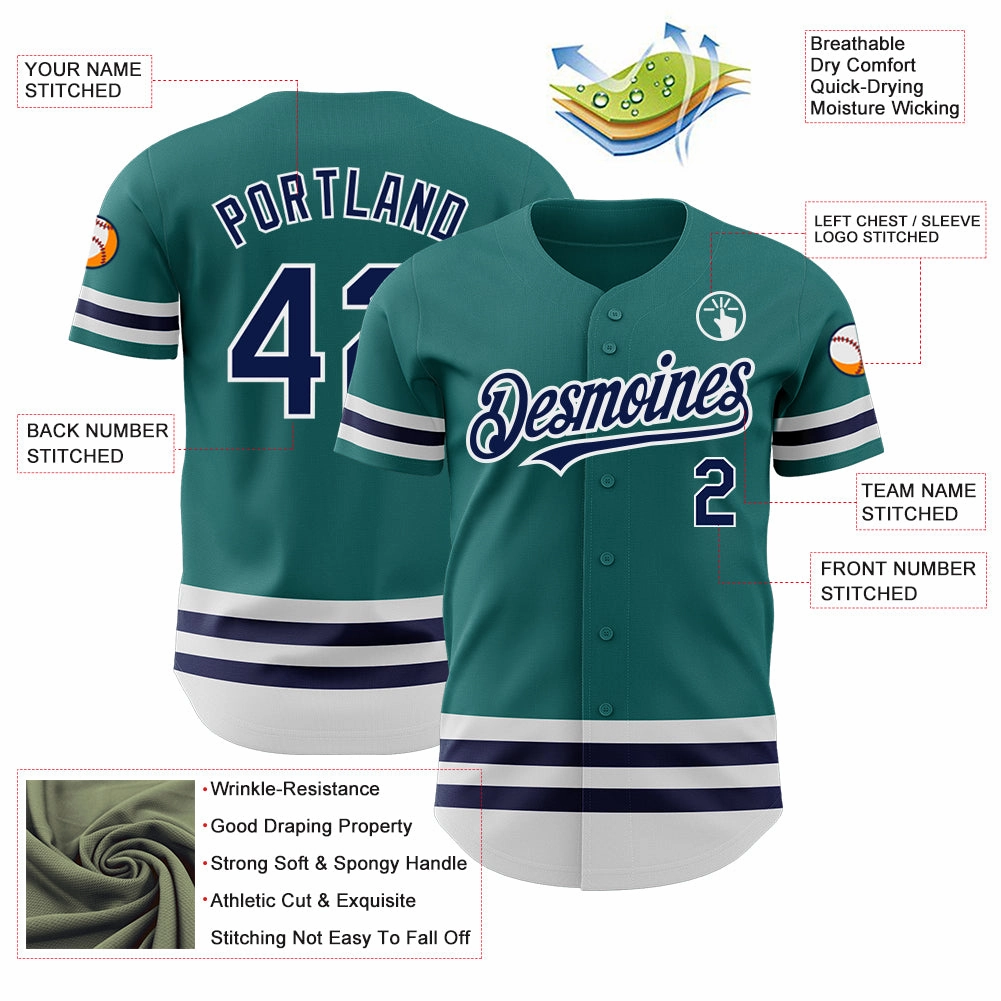 Custom Teal Navy-White Line Authentic Baseball Jersey