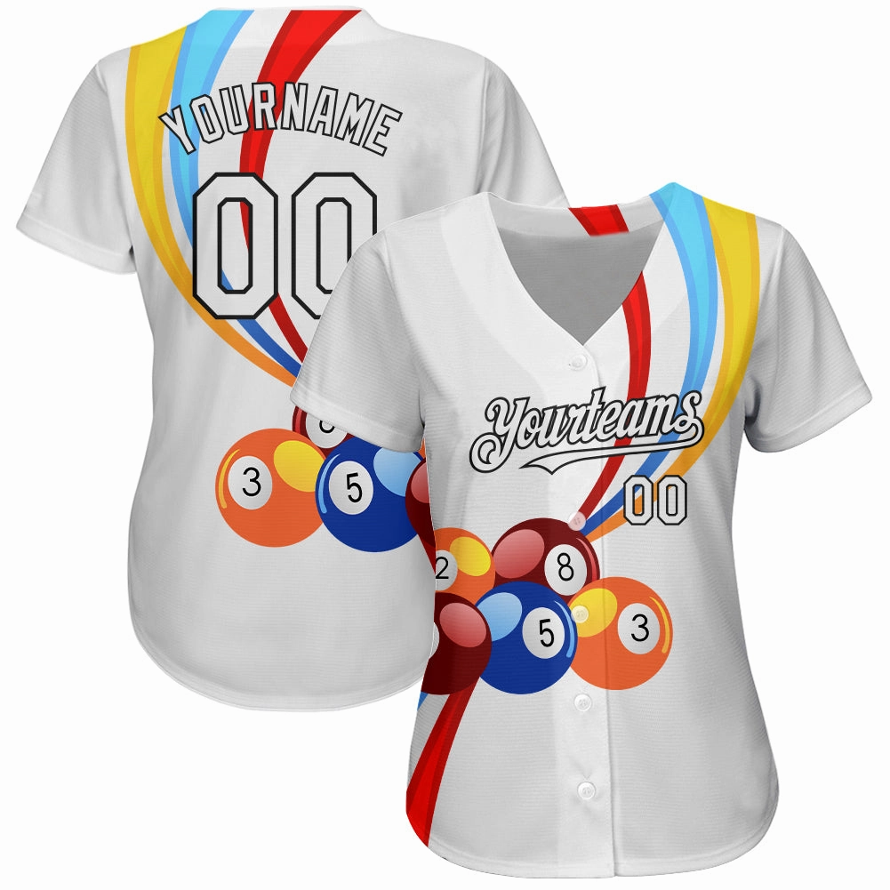 Custom White Black 3D Pattern Design Billiards Authentic Baseball Jersey