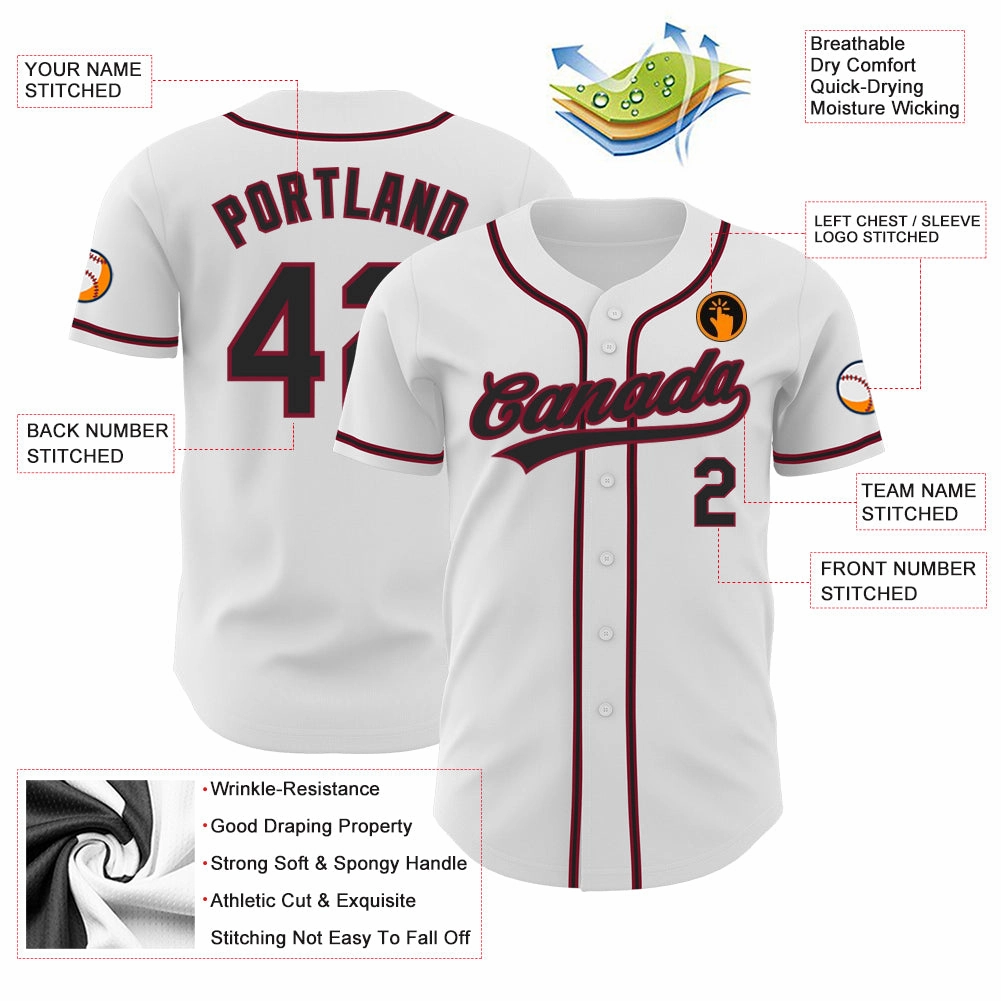 Custom White Black-Crimson Authentic Baseball Jersey