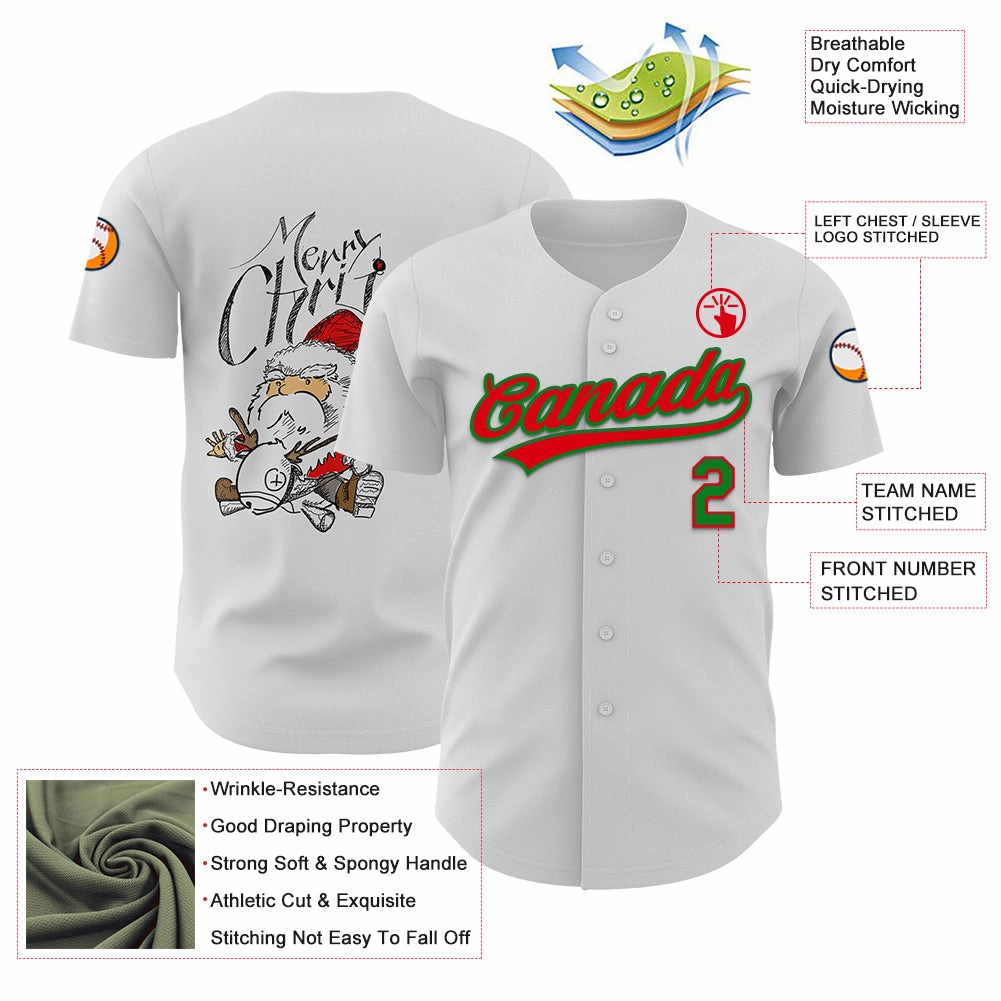 Custom White Fire Red-Grass Green 3D Funny Christmas Authentic Baseball Jersey