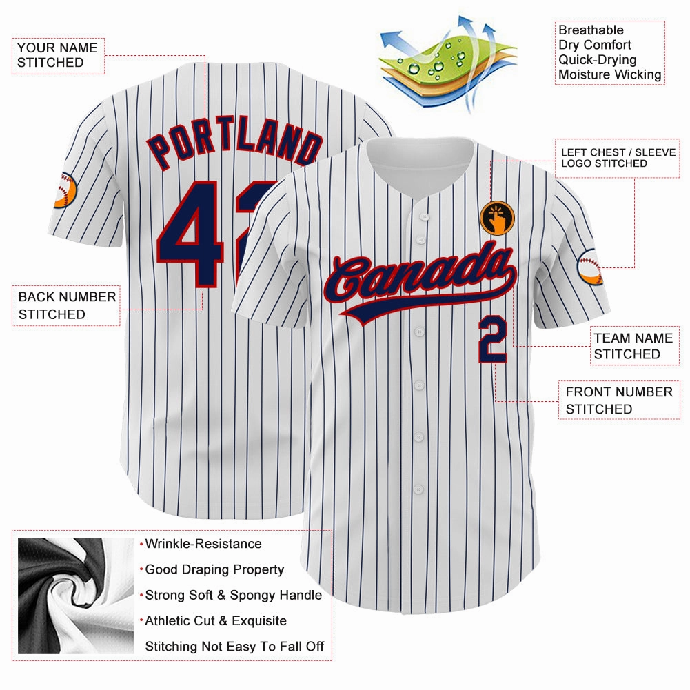 Custom White Navy Pinstripe Navy-Red Authentic Baseball Jersey