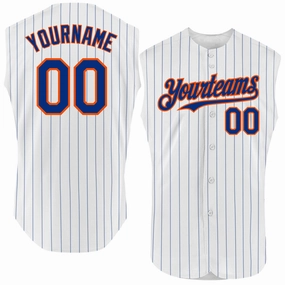 Custom White Royal Pinstripe Orange Authentic Sleeveless Baseball Jersey