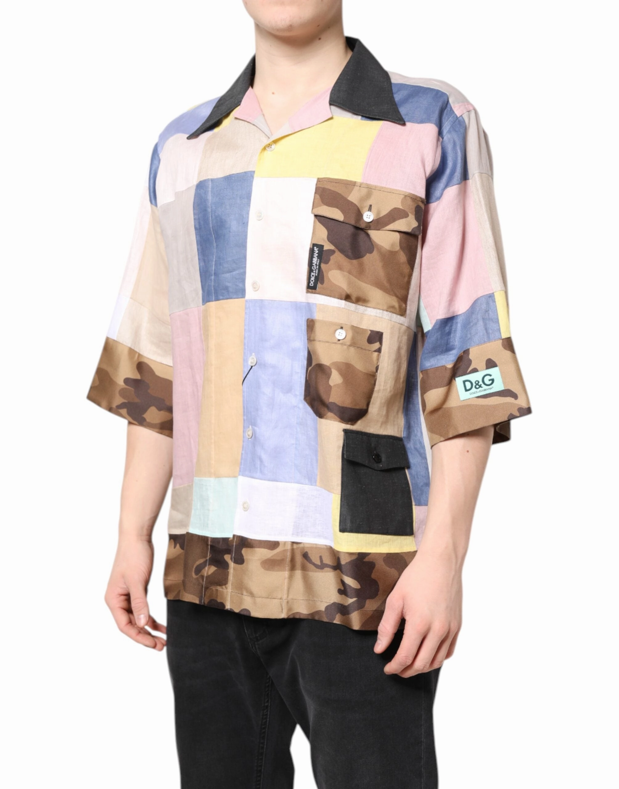 Dolce & Gabbana multi Patchwork Short Sleeve Men's Shirt