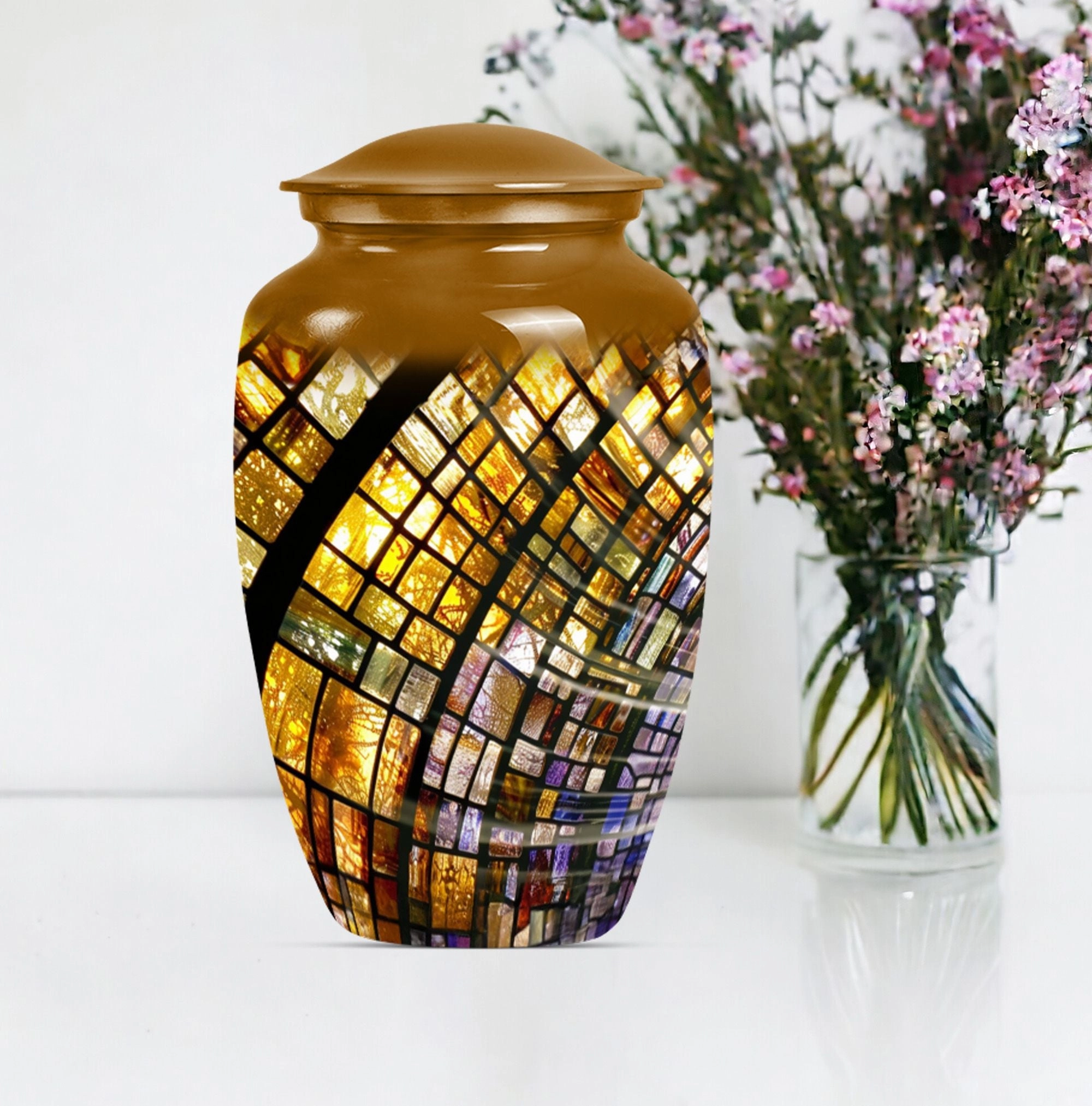Eternal Radiance: Male Oriented Stained Glass Cremation Keepsake