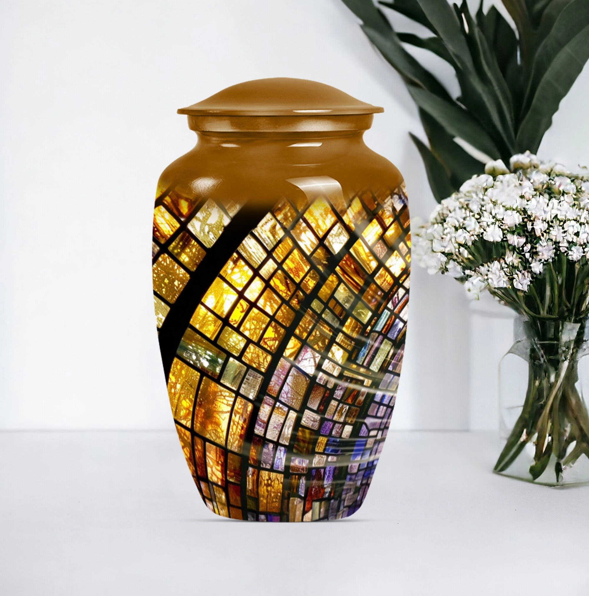 Eternal Radiance: Male Oriented Stained Glass Cremation Keepsake