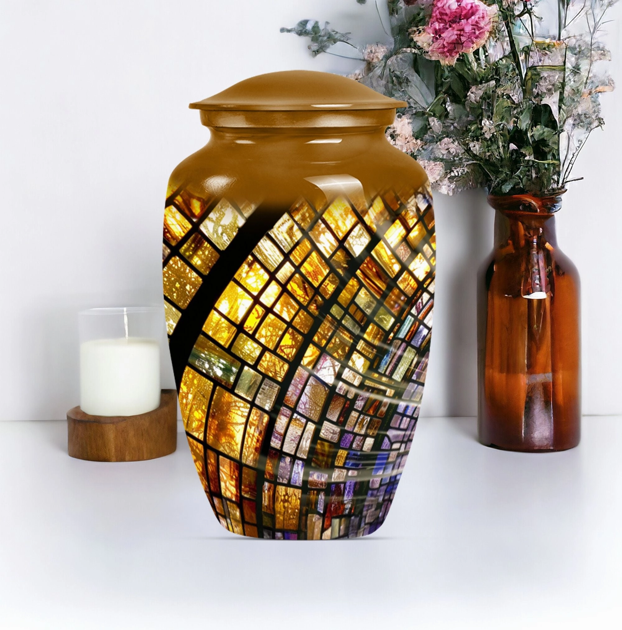 Eternal Radiance: Male Oriented Stained Glass Cremation Keepsake