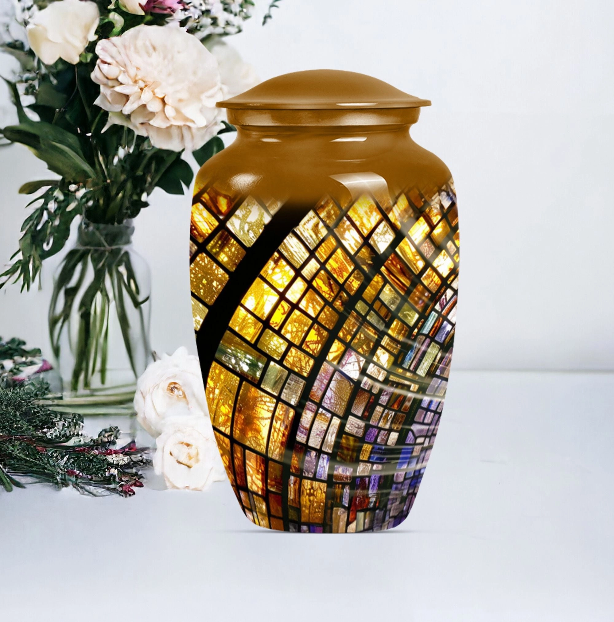 Eternal Radiance: Male Oriented Stained Glass Cremation Keepsake