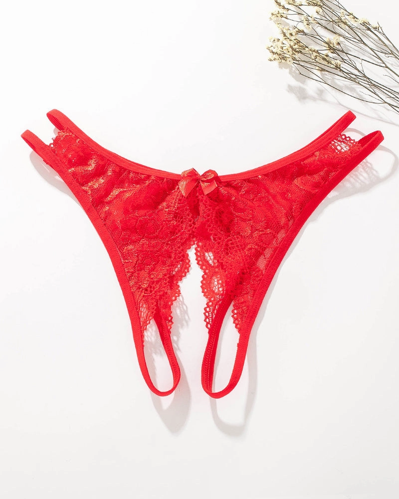 Lace  Bows  Open-Cut Panties