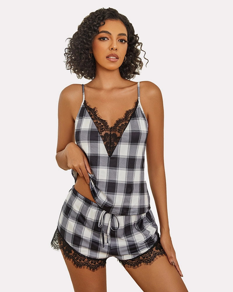 Lace Trim Leopard Print Pajama Set
