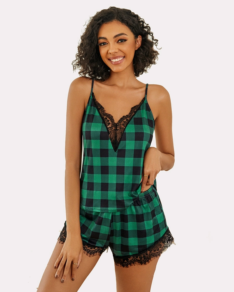 Lace Trim Leopard Print Pajama Set