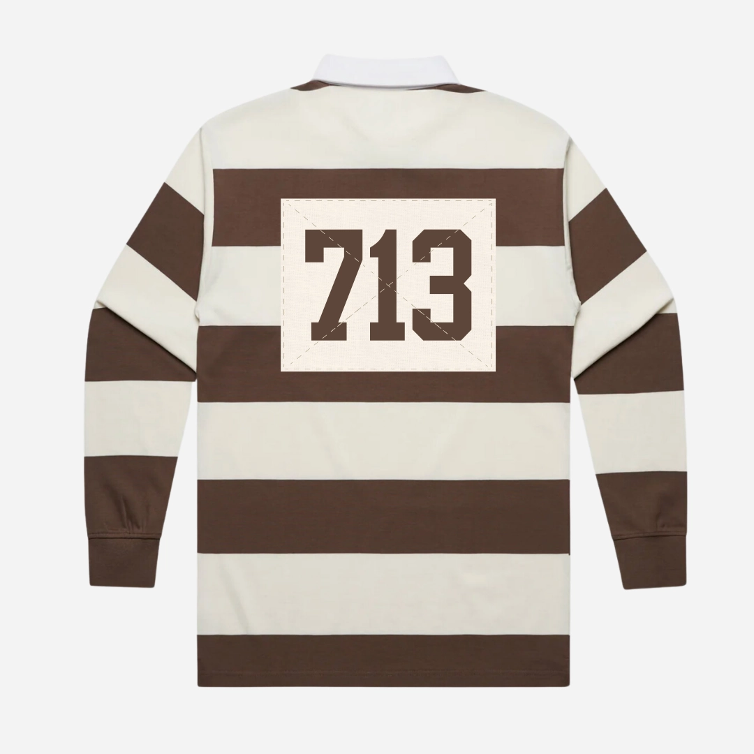 mens premiumgoods. stripe rugby shirt monogram (walnut/cream)