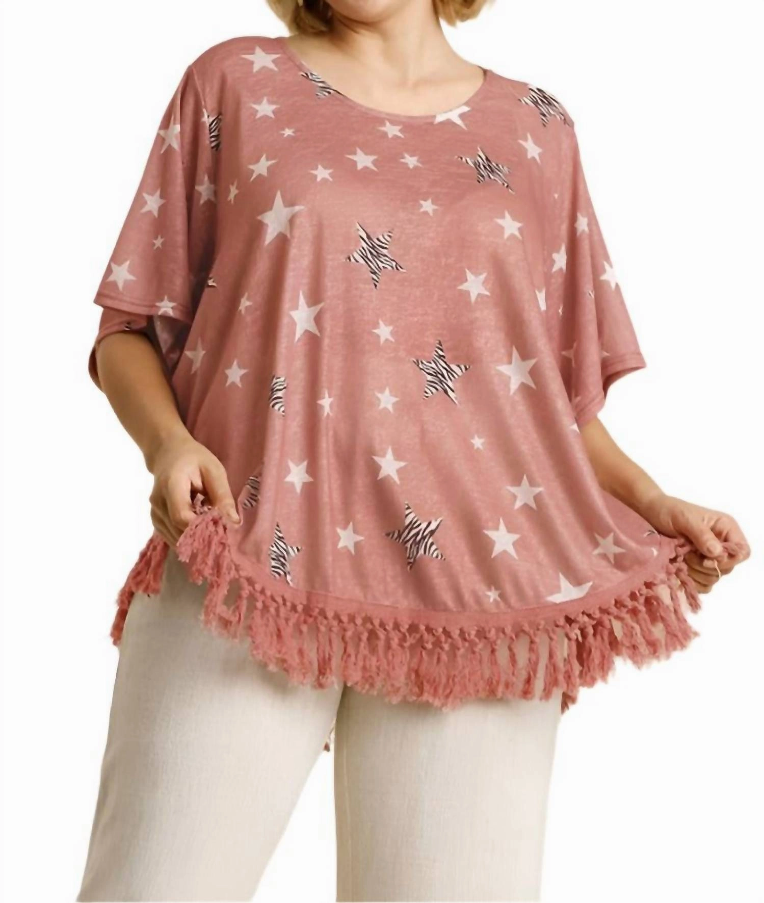 Star Print Tassel Top In Mauve