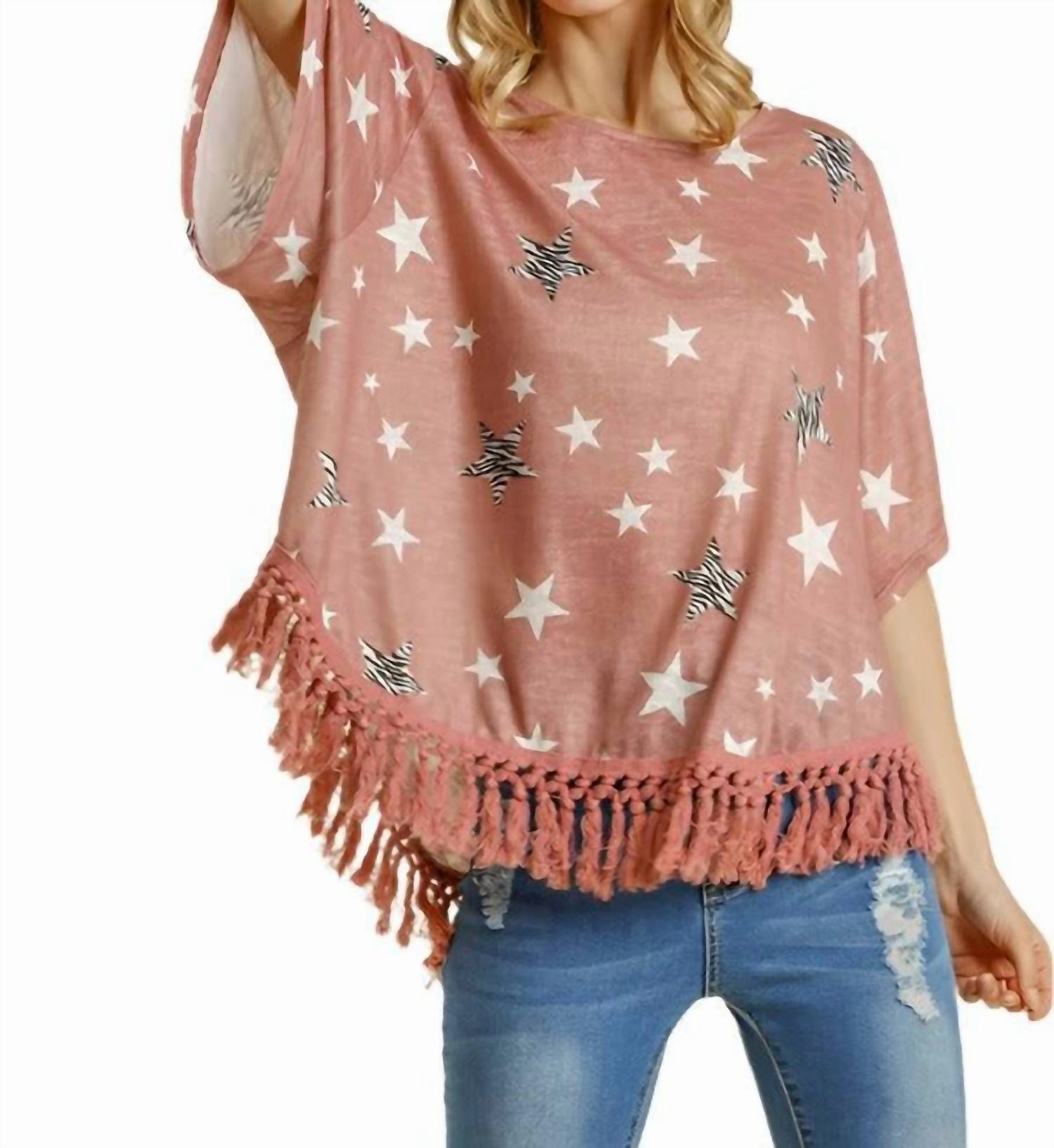 Star Print Tassel Top In Mauve