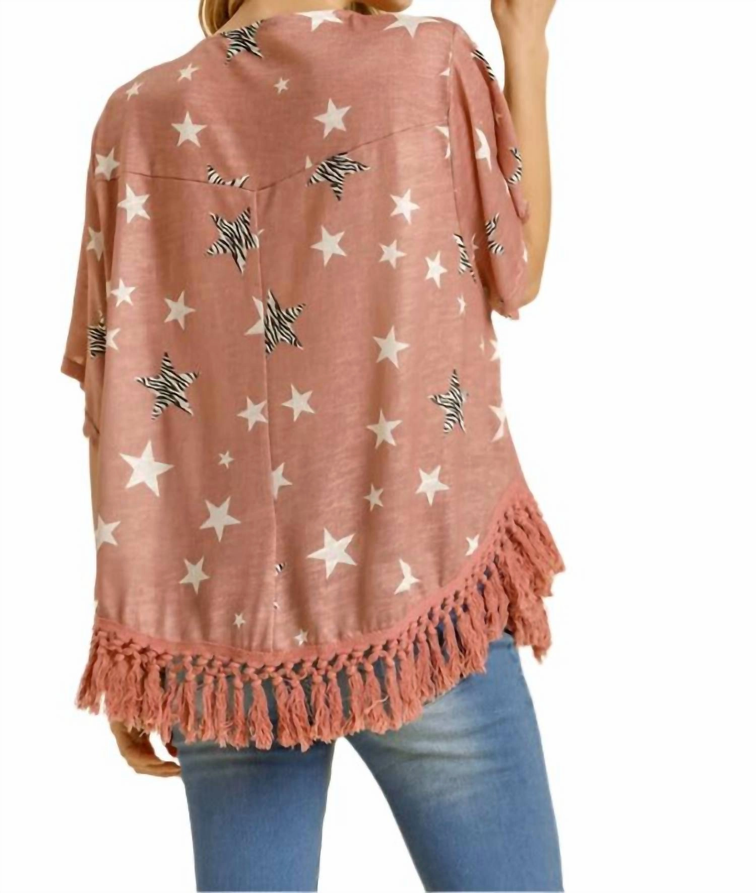 Star Print Tassel Top In Mauve