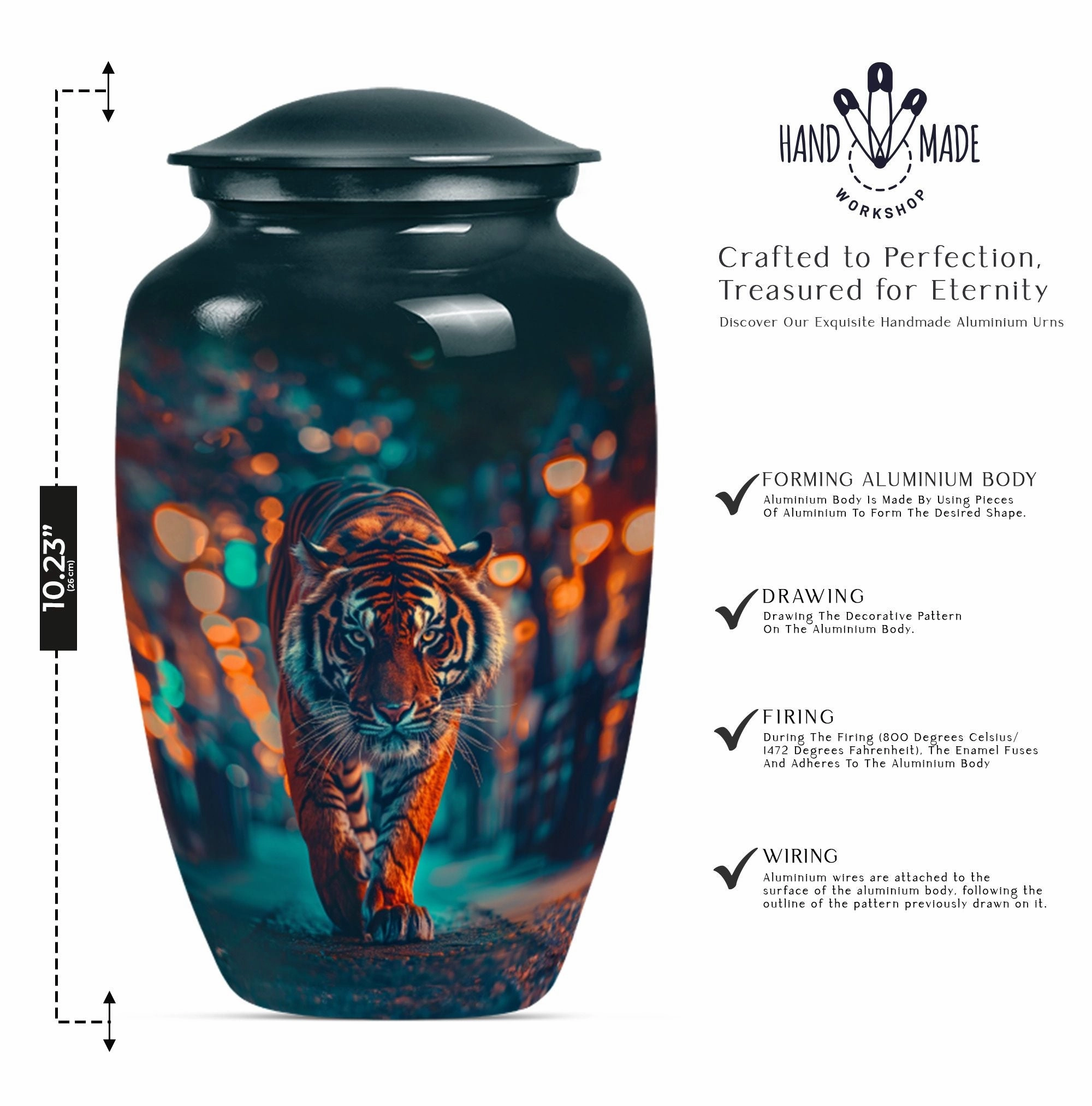 Tiger Urn Cremation Vessel for Women's Ashes