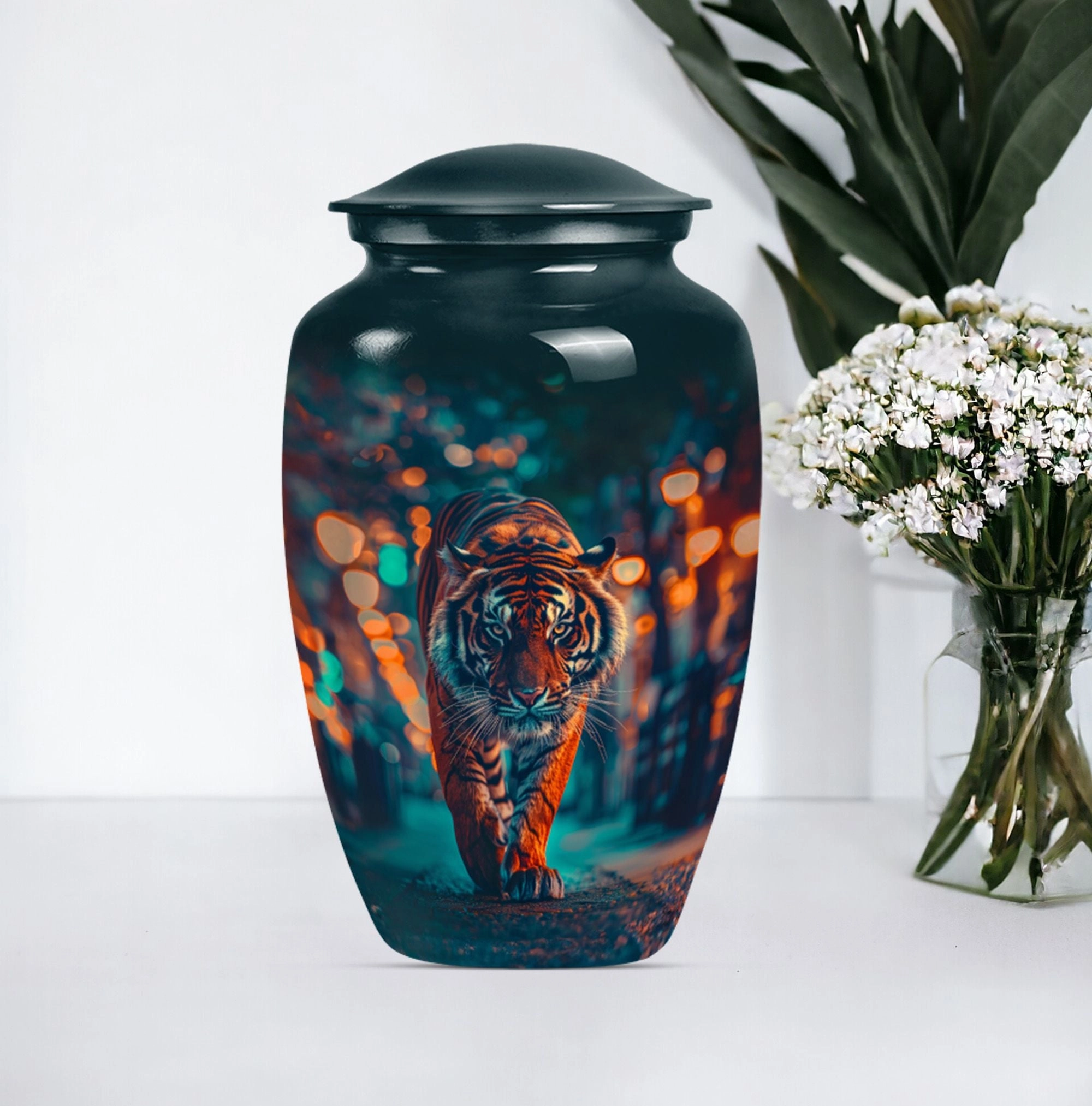 Tiger Urn Cremation Vessel for Women's Ashes